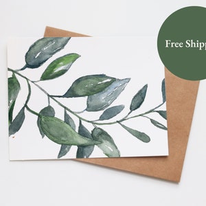 de correspondance vierges en forme de feuille aquarelle | Carte de voeux botanique vierge | Aquarelle | Carte pour toute occasion| Carte de voeux d'anniversaire