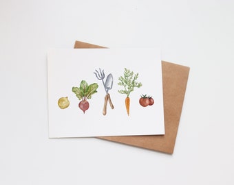 Blank Watercolour Gardening Cards | Handmade Gardening Greeting Card | Mom Sister Daughter Friend Wife | Garden Produce Vintage Minimalist