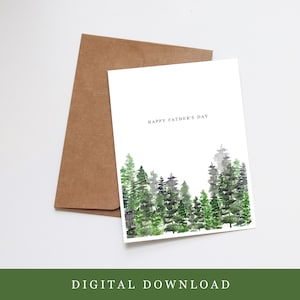 Handgemaakt Vaderdagkaart | Aquarelwenskaart | Fijne Vaderdag | Bergen Bomen Buitenshuis | Vaders | Afdrukbaar | Digitale download