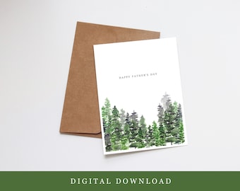 Father's Day Card Handmade | Watercolor Greeting Card | Happy Father's Day | Mountains Trees Outdoors | Dads | Printable | Digital Download