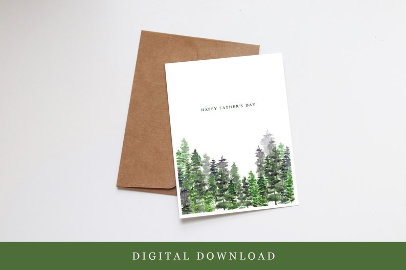 Father's Day Card Handmade Watercolor Greeting Card Happy Father's Day Mountains Trees Outdoors Dads Printable Digital Download image 1
