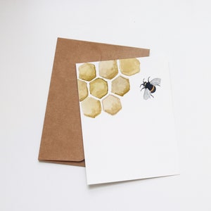 Carte de voeux vierge d'abeille | de correspondance vierges à l'aquarelle | Fleurs Jardin d'abeilles | Toute occasion