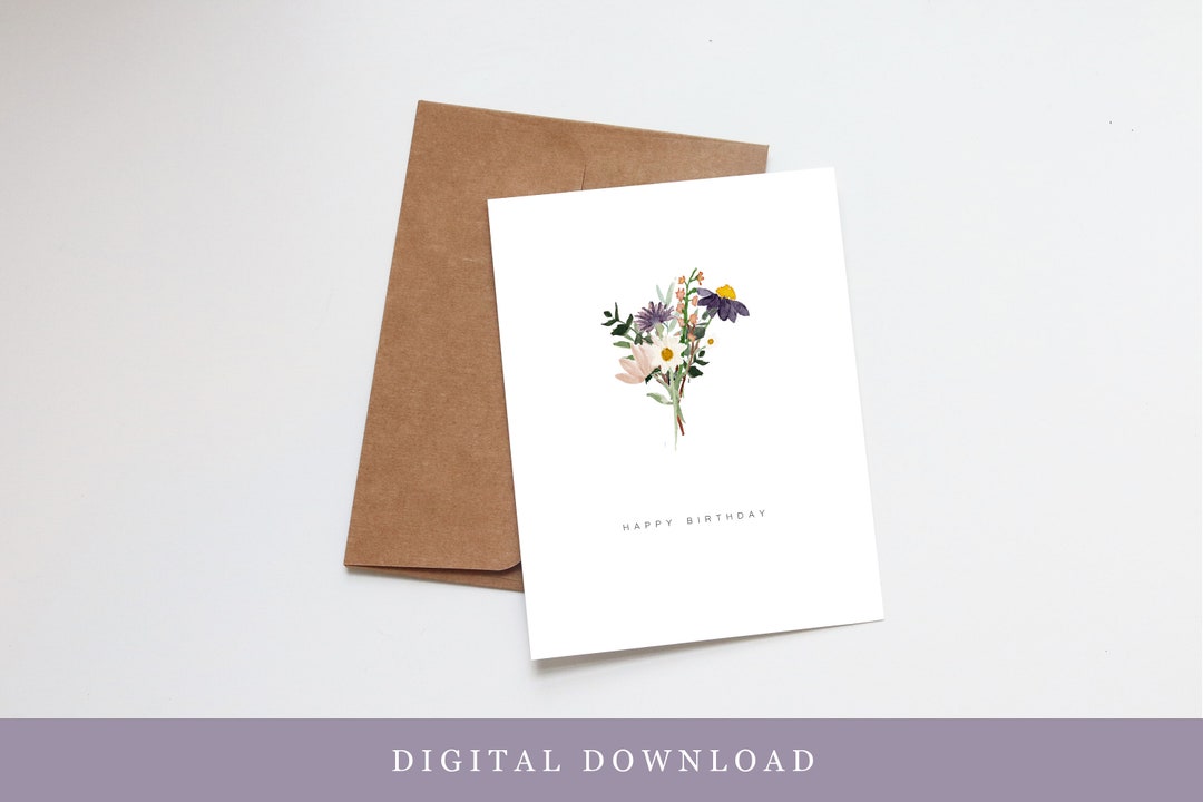 Wildflower Bouquet Printable Birthday Card - Instant Download - Etsy