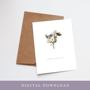Tarjeta de cumpleaños imprimible con ramo de flores silvestres: descarga instantánea