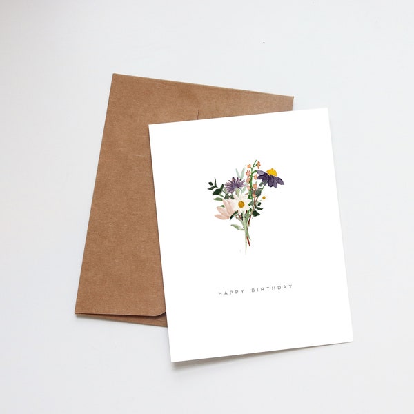 Birthday Card Watercolor | Handmade Greeting Card | Mom Sister Daughter Friend Girlfriend Birthday | wildflower floral garden flowers