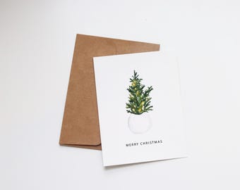 Carte pour les fêtes aquarelle sapin de Noël peinte à la main - Carte pour les fêtes peinte à la main