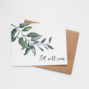Guérissez bientôt carte de voeux aquarelle | carte de correspondance vierge | Eucalyptus botanique de verdure | Carte d'aquarelle peinte à la main