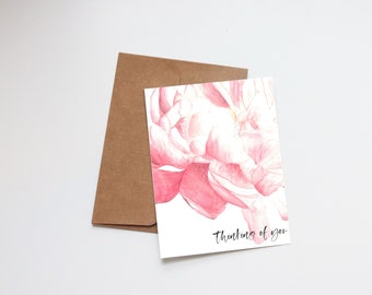 Je pense à vous carte de voeux aquarelle | Note vierge minimaliste | Fleur florale rose | Carte d'aquarelle peinte à la main