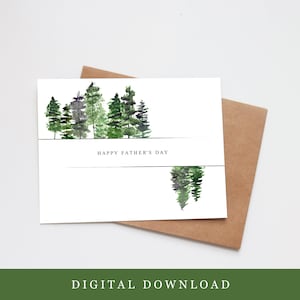 Tarjeta del Día del Padre hecha a mano / Tarjeta de felicitación con acuarela / Feliz Día del Padre / Montañas, árboles y aire libre / Papás / Imprimible / Descarga digital