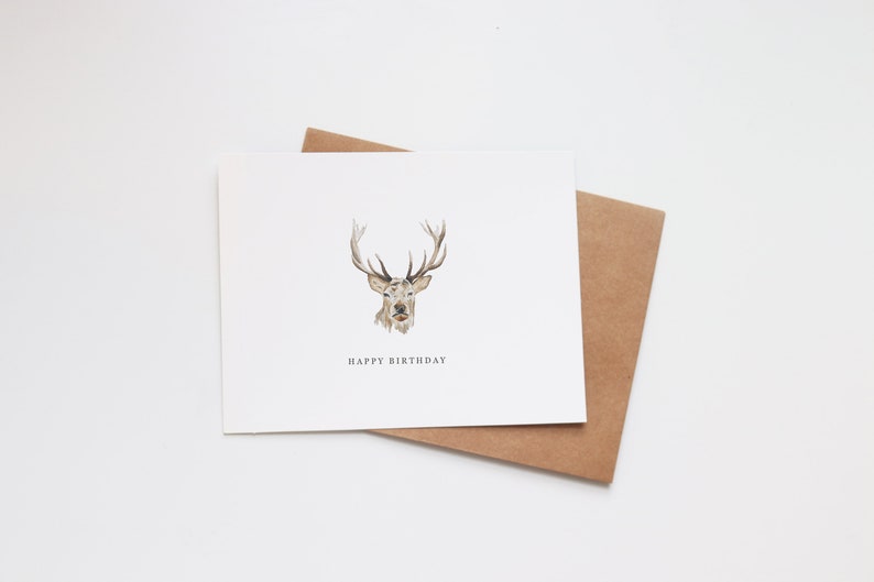 Birthday Card Watercolor Handmade Greeting Card Dad Brother Grandpa Husband Boyfriend Son Birthday Deer Hunting Outdoors Antlers Buck image 1