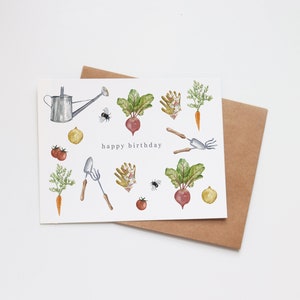Aquarelle de carte d'anniversaire | Carte de voeux faite main | Anniversaire maman soeur fille amie femme | Jardin Potager Minimaliste
