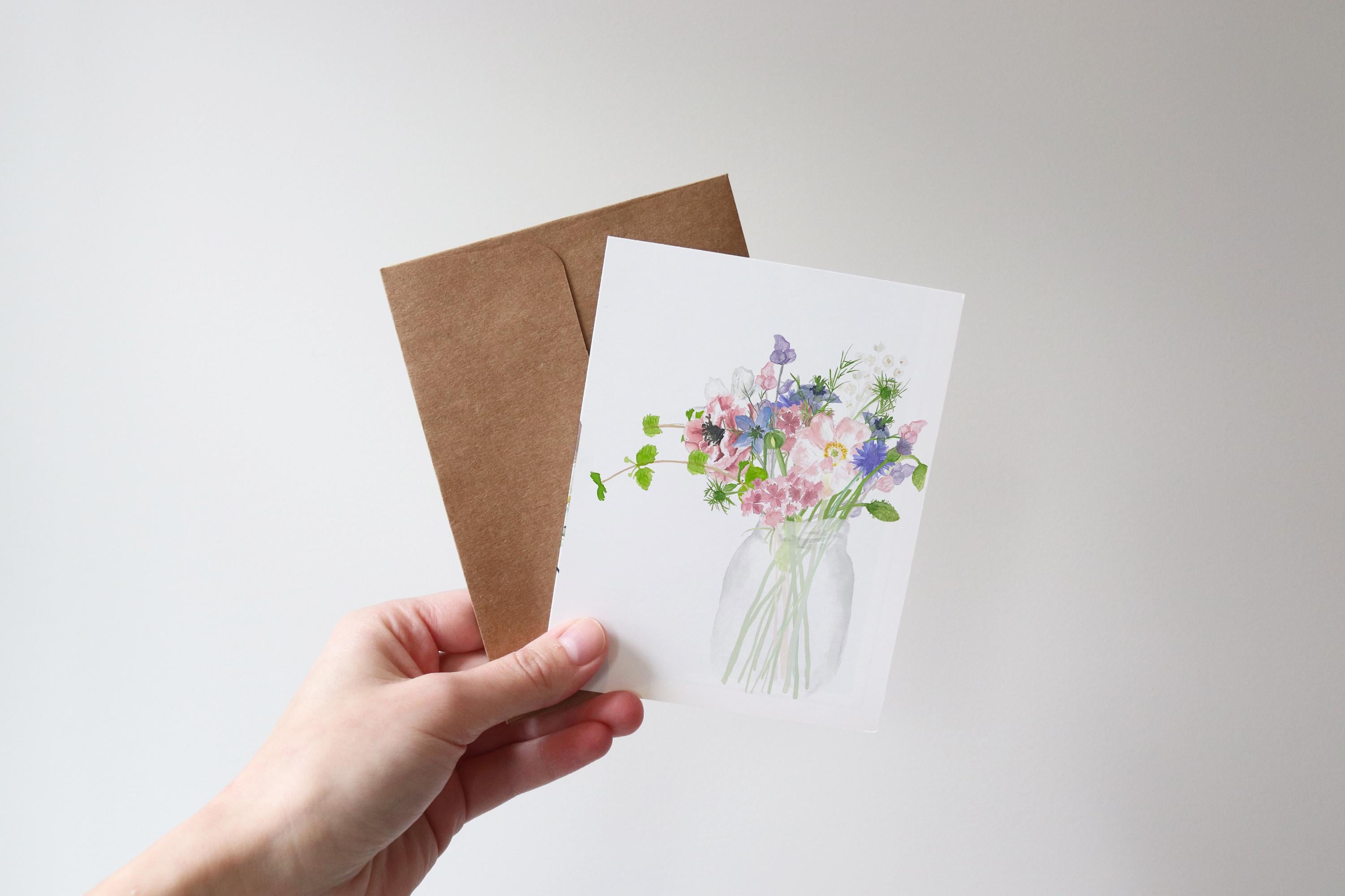 Blank Floral Greeting Card | Watercolor Blank Note Cards | Flowers ...