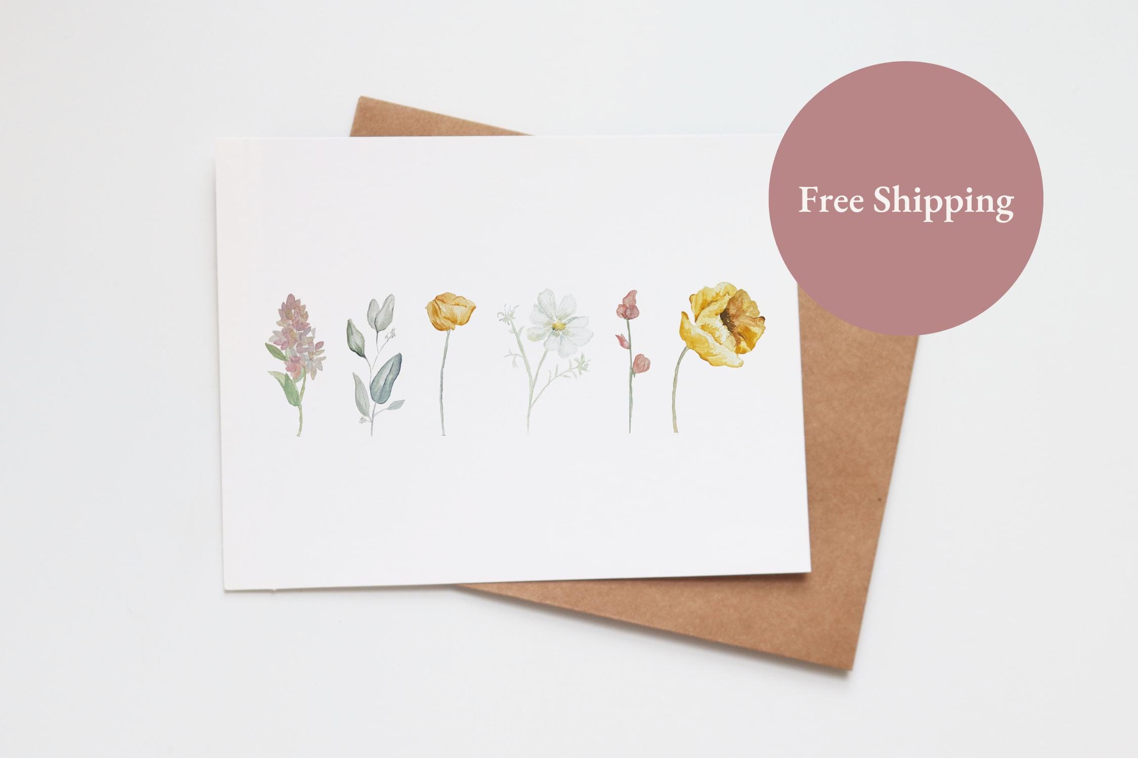 Blank Floral Greeting Card | Watercolor Blank Note Cards | Flowers Garden Bee | Any Occasion