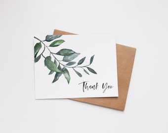Thank You Watercolor Greeting Card | Blank Note Card | Botanical Greenery Eucalyptus Card | Hand Painted Watercolor Card | Thanks