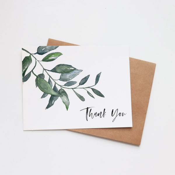 Thank You Watercolor Greeting Card | Blank Note Card | Botanical Greenery Eucalyptus Card | Hand Painted Watercolor Card | Thanks