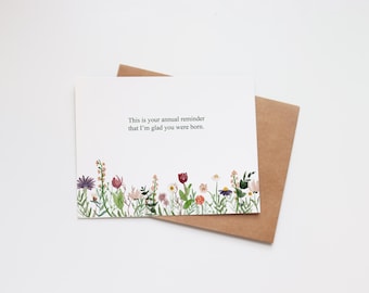 Witzige Geburtstagskarte: Handgemaltes Aquarell Blumenmuster