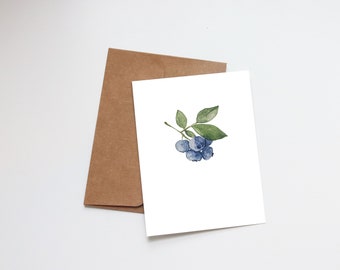 Blank Blueberry Greeting Card | Watercolor Blank Note Cards | Flowers Garden Blueberry Summer | Any Occasion