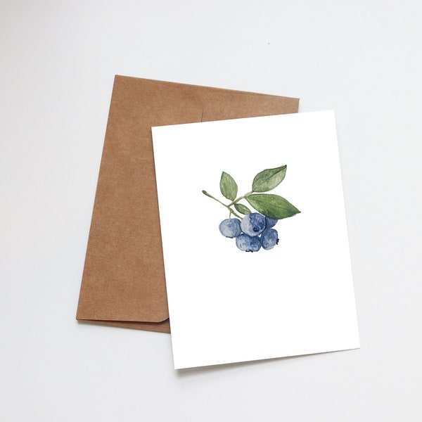 Blank Blueberry Greeting Card | Watercolor Blank Note Cards | Flowers Garden Blueberry Summer | Any Occasion