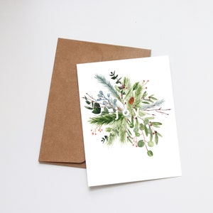 Tarjetas navideñas con acuarela - Tarjetas festivas ilustradas - Regalos navideños - Tarjetas en blanco - Feliz Navidad - Invierno con flores y vegetación - Paz y alegría
