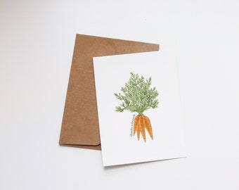 Thank You Card Watercolor | Thanks A Bunch | Handmade Greeting Card | Daughter Friend Wife Birthday Teacher | Gardening Carrots Minimalist