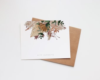 Sympathy Card | Minimalist Greeting Card | Watercolor Print | With Sympathy | Thinking of You | Blank Note Card | Boho Vintage Dried Florals