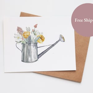 Jardinage aquarelle vierge | Carte de voeux faite main | Maman soeur fille amie femme | Jardin floral vintage Fleurs minimalistes