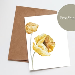 Carte de voeux vierge avec des fleurs de pavot - Parfaite pour toutes les occasions
