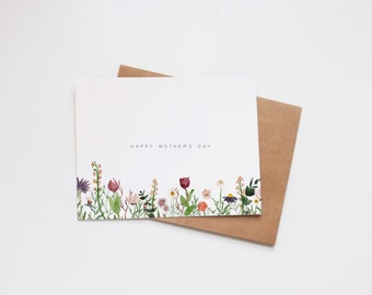 carte pour la fête des mères | Cartes florales | Maman aquarelle peinte à la main | de voeux d'anniversaire | Je t'aime | Fleurs sauvages