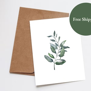 Carte de voeux minimaliste vierge | Feuilles sauvages | de correspondance botanique | Impression aquarelle Verdure | Toute occasion