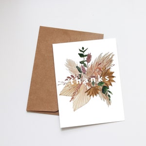 Cartão de agradecimento Boho Chic de outono em aquarela com flores secas vintage