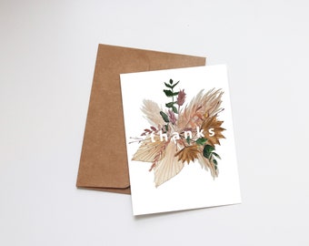 Thank You Watercolor Greeting Card | Blank Note Card | Vintage Boho Dried Florals Card | Hand Painted Watercolor Card | Thanks Fall Autumn