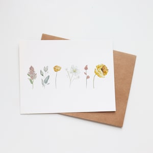 Blank Floral Greeting Card | Watercolor Blank Note Cards | Flowers Garden Bee | Any Occasion