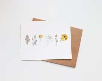 Blank Floral Greeting Card | Watercolor Blank Note Cards | Flowers Garden Bee | Any Occasion