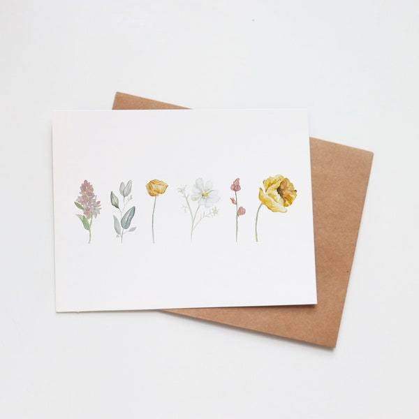 Carte de voeux florale vierge | de correspondance vierges à l'aquarelle | Fleurs Jardin d'abeilles | Toute occasion