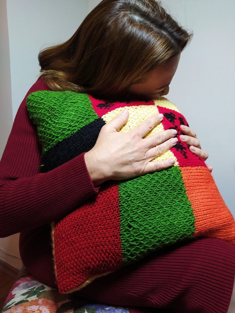Harry Styles Pillow jw Block Patchwork Hand-knitted Multi Color Gift for him her Custom Pillow Valentines Gift