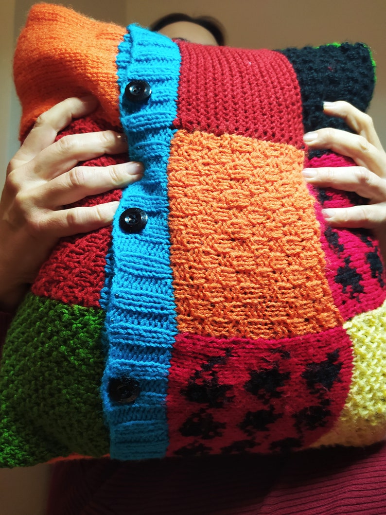 Harry Styles Pillow jw Block Patchwork Hand-knitted Multi Color Gift for him her Custom Pillow Valentines Gift