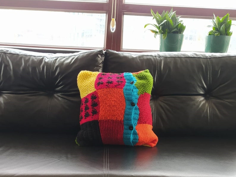 Harry Styles Pillow jw Block Patchwork Hand-knitted Multi Color Gift for him her Custom Pillow Valentines Gift