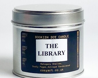 Bookish Candles | Leather + Ginger + Cashmere Woods | Cosy Art Candle | Soy Wax Scented Candle | 250ml | Git For Men And Women | The Library