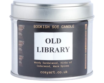 Bookish Candles | Leather + Ginger + Cashmere Woods | Cosy Art Candle | Soy Wax Scented Candle | 250ml | Git For Men And Women | Old Library