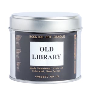 Bookish Candles | Leather + Ginger + Cashmere Woods | Cosy Art Candle | Soy Wax Scented Candle | 250ml | Git For Men And Women | Old Library