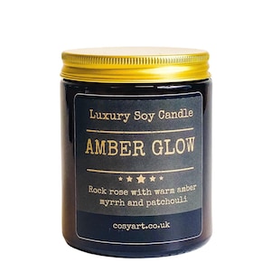 Frankincense + Amber + Myrrh |  Cosy Art Candles | Soy Wax Scented Candle | 180ml |Gift For Men And Women | Amber Glow