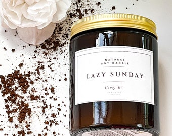 Coffee + Vanilla Candle | Lazy Sunday Candle | Scented Candle | Long Time Burning Candle | Vegan | by Cosy Art