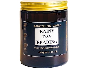 Bookish Candles |Rainy Day Reading Candle | Soy Wax Scented Candle  | Book Lovers Vegan Candle |Bookish Gifts | 180ml Amber Jar |40H Burning