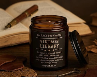 Vintage Library Scented Candle – Cozy Bookish Candle | Leather, Paper, and Tobacco Scent | Gift for Book Lover, Librarian
