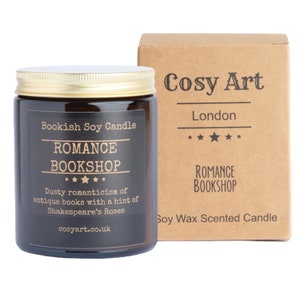 Bookish Candle | Rose + Geranium + Amber Candle | Soy Wax Scented Candle | 180ml | Romance Booksop | by Cosy Art