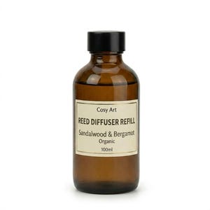 Sandalwood and Bergamot Reed Diffuser Refill 100ml | Premium Essential Oil Blend | Luxury Woody & Citrus Room Fragrance | Eco-Friendly Fragr