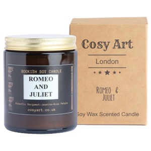 Bookish Candles | Shakespeare Rose Candle | Romeo & Juliet | Bookish Gift | 180ml | Soy Wax Scented Candle |  Burning Time 40h | Cosy Art