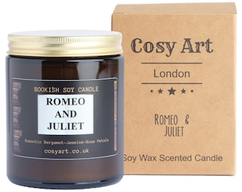 Romeo & Juliet Soy Candle: Bookish Gift, Rose Scent (180ml)