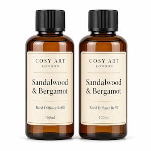 Sandalwood & Bergamot Reed Diffuser Refill, 100ml, 2 Pack, Long-Lasting Home Fragrance