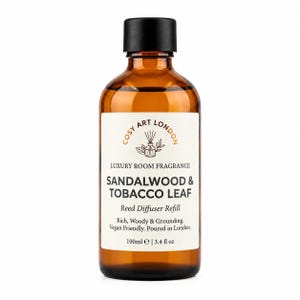 Sandalwood and Tobacco Leaf Reed Diffuser Refill – 100ml Luxury Room Fragrance Oil – Rich, Woody Home Scent for Relaxation and Self-Care – P